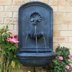 Sunnydaze Decor Sunnydaze 27"H Solar-Powered With Battery Pack Polystone Seaside Outdoor Wall-Mount Water Fountain