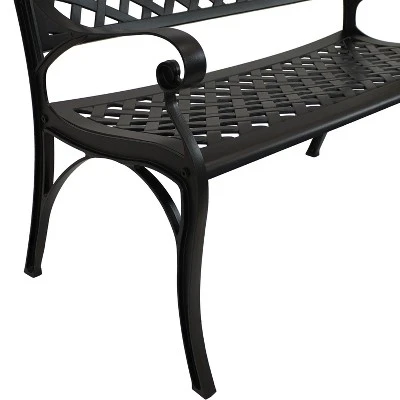 Sunnydaze Decor Sunnydaze 2-Person Checkered Design Cast Aluminum Outdoor Patio Bench, Black 4 Sunnydaze Decor Sunnydaze 2-Person Checkered Design Cast Aluminum Outdoor Patio Bench, Black - Image 4