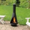 Sunnydaze Decor Sunnydaze Outdoor Backyard Patio Steel Wood-Burning Fire Pit Chiminea With Rain Cap, Wood Grate, And Fire Poker - 56" - Black