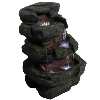 Sunnydaze Decor Sunnydaze 24"H Electric Polyresin And Fiberglass Tiered Stone Waterfall Outdoor Water Fountain With LED Lights 2 Sunnydaze Decor Sunnydaze 24"H Electric Polyresin And Fiberglass Tiered Stone Waterfall Outdoor Water Fountain With LED Lights - Image 2