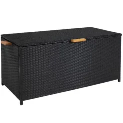 Sunnydaze Decor Sunnydaze 75 Gallon Indoor/Outdoor Acacia Wood And Resin Wicker Storage Deck Box With Hinged Lid -Sunnydaze Decor GUEST 909732ba ec85 4a97 80a0 e24710c4ffe2