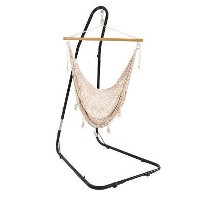 Sunnydaze Decor Sunnydaze Cotton/Nylon Outdoor Mayan Hammock Chair With Adjustable Stand - 330 Lb Weight Capacity - Natural 10 Sunnydaze Decor Sunnydaze Cotton/Nylon Outdoor Mayan Hammock Chair With Adjustable Stand - 330 Lb Weight Capacity - Natural - Image 10