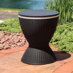 Sunnydaze Decor Sunnydaze Rattan Design Patio Bar Cooler Table With Height-Adjustable Tabletop - Phantom Gray -Sunnydaze Decor GUEST 91393d91 5c2d 4e40 90a2 c5e96afac4ce