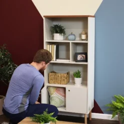 Sunnydaze Decor Sunnydaze Indoor Mid-Century Modern 5-Shelf Bookshelf With Storage Cabinet - Latte -Sunnydaze Decor GUEST 9180e168 835c 4b8b 9d69 f7e310ab1395