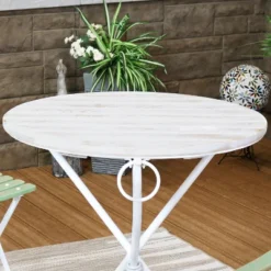 Sunnydaze Decor Sunnydaze Indoor/Outdoor French Country Chestnut Wood Folding Round Bistro Table - 28"- White -Sunnydaze Decor GUEST 9206b9c6 66dc 4875 a160 d9c585874652