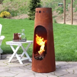Sunnydaze Decor Sunnydaze Outdoor Backyard Patio Steel Santa Fe Wood-Burning Fire Pit Chiminea With Wood Grate - 50" - Rustic Finish