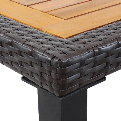 Sunnydaze Decor Sunnydaze Outdoor Acacia Wood And Faux Wicker Resin Patio Dining Table - 31.5" - Brown And Black 2 Sunnydaze Decor Sunnydaze Outdoor Acacia Wood And Faux Wicker Resin Patio Dining Table - 31.5" - Brown And Black - Image 2