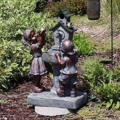 Sunnydaze Decor Sunnydaze 30"H Electric Polyresin Boy And Girl At Bird Bath Outdoor Water Fountain 1 Sunnydaze Decor Sunnydaze 30"H Electric Polyresin Boy And Girl At Bird Bath Outdoor Water Fountain