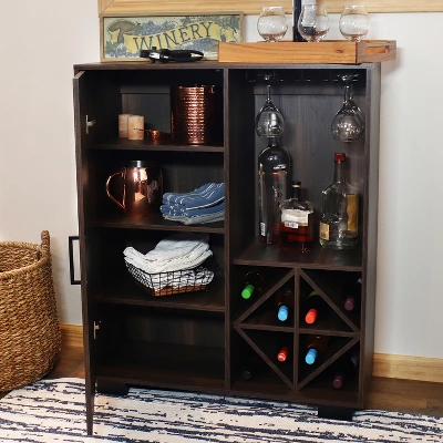 Sunnydaze Decor Sunnydaze Indoor Lavina Wine Cabinet With Glass And Bottle Storage Shelves - Coffee Brown 10 Sunnydaze Decor Sunnydaze Indoor Lavina Wine Cabinet With Glass And Bottle Storage Shelves - Coffee Brown - Image 10