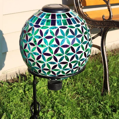 Sunnydaze Decor Sunnydaze Blue Cool Blooms Glass Mosaic Indoor/Outdoor Gazing Globe With Solar Light - 10" Diameter - Blue And Green 1 Sunnydaze Decor Sunnydaze Blue Cool Blooms Glass Mosaic Indoor/Outdoor Gazing Globe With Solar Light - 10" Diameter - Blue And Green