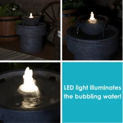 Sunnydaze Decor Sunnydaze 20"H Electric Resin 2-Tier Round Bird Bath Outdoor Water Fountain With LED Lights -Sunnydaze Decor GUEST 988be971 c2d1 48ca 8439 86fe4ed229a6