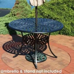 Sunnydaze Decor Sunnydaze Outdoor Crossweave Design Black Cast Aluminum Round Patio Dining Table With Umbrella Hole -Sunnydaze Decor GUEST 99f9e8e2 0f10 498e aff8 31576a6d550a