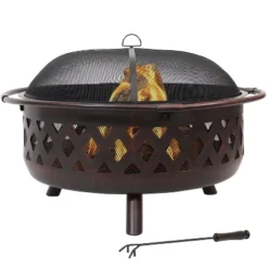 Sunnydaze Decor Sunnydaze Outdoor Camping Or Backyard Crossweave Cut Out Fire Pit With Spark Screen, Log Poker, And Metal Wood Grate - Bronze -Sunnydaze Decor GUEST 9f385be8 18d9 4228 b7fb 4dc8886522d0