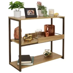 Sunnydaze Decor Sunnydaze Industrial-Style, 3-Shelf Sofa Table With Removable Serving Tray - Brown - 28.25 In -Sunnydaze Decor GUEST a17954bd c2f1 4632 96b2 20ca45d59fd9
