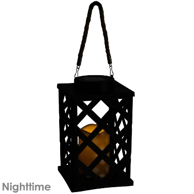 Sunnydaze Decor Sunnydaze Outdoor Modern Crosshatch Hanging Tabletop Solar LED Rustic Farmhouse Decorative Candle Lantern - 9" 2 Sunnydaze Decor Sunnydaze Outdoor Modern Crosshatch Hanging Tabletop Solar LED Rustic Farmhouse Decorative Candle Lantern - 9" - Image 2