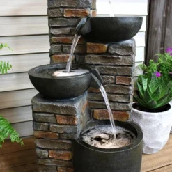 Sunnydaze Decor Sunnydaze 34"H Electric Polyresin Staggered Bowls Tiered Outdoor Water Fountain With LED Lights -Sunnydaze Decor GUEST a2297a2a a65c 46e4 854a 675d5dfc3a5b