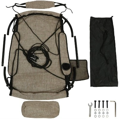 Sunnydaze Decor Sunnydaze Outdoor Olefin Hanging Hammock Chair Swing With Armrests, Side Pouch, Pillow, And Footrest - Beige 9 Sunnydaze Decor Sunnydaze Outdoor Olefin Hanging Hammock Chair Swing With Armrests, Side Pouch, Pillow, And Footrest - Beige - Image 9