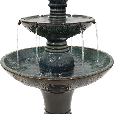 Sunnydaze Decor Sunnydaze 38"H Electric Ceramic 2-Tier Outdoor Water Feature With LED Lights, Green 3 Sunnydaze Decor Sunnydaze 38"H Electric Ceramic 2-Tier Outdoor Water Feature With LED Lights, Green - Image 3