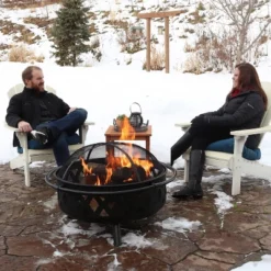 Sunnydaze Decor Sunnydaze Outdoor Camping Or Backyard Round Crossweave Cut Out Fire Pit With Spark Screen, Log Poker, And Cover - 36" -Sunnydaze Decor GUEST a511d8a5 d04d 40d8 ac13 4707044e495e