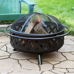 Sunnydaze Decor Sunnydaze Outdoor Camping Or Backyard Round Crossweave Cut Out Fire Pit With Spark Screen, Log Poker, And Cover - 36" -Sunnydaze Decor GUEST a53adc1f 98f2 45df 82b8 301d13bcce38