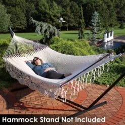 Sunnydaze Decor Sunnydaze Heavy-Duty Deluxe Hand-Woven Cotton American-Style Mayan Hammock With Spreader Bars - 770 Lb Weight Capacity 9 Sunnydaze Decor Sunnydaze Heavy-Duty Deluxe Hand-Woven Cotton American-Style Mayan Hammock With Spreader Bars - 770 Lb Weight Capacity -Sunnydaze Decor GUEST a6538edc 542e 4813 b570 52c7bd35c58d
