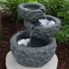 Sunnydaze Decor Sunnydaze Outdoor 3-Tier Chiseled Basin Solar Powered Water Fountain With Battery Backup And Submersible Pump - 22"