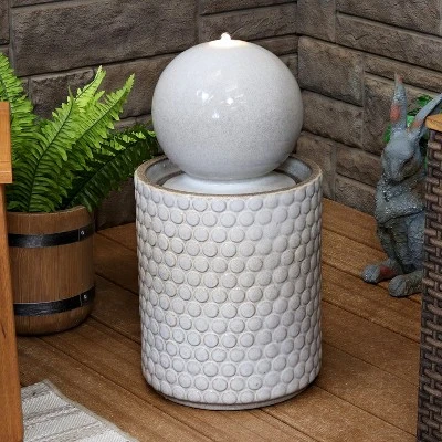 Sunnydaze Decor Sunnydaze Modern Orb On Circle-Pattern Base Ceramic Outdoor Fountain With LED Lights, Gray 1 Sunnydaze Decor Sunnydaze Modern Orb On Circle-Pattern Base Ceramic Outdoor Fountain With LED Lights, Gray