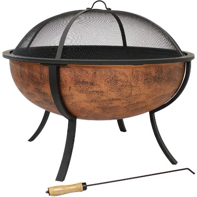 Sunnydaze Decor Sunnydaze Outdoor Portable Camping Or Backyard Large Round Fire Pit Bowl With Spark Screen, Wood Grate, And Log Poker - 32" - Copper Finish 3 Sunnydaze Decor Sunnydaze Outdoor Portable Camping Or Backyard Large Round Fire Pit Bowl With Spark Screen, Wood Grate, And Log Poker - 32" - Copper Finish - Image 3