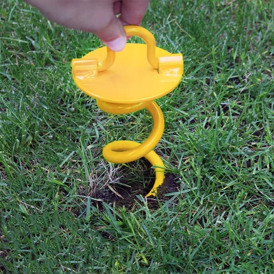 Sunnydaze Decor Sunnydaze Outdoor Tarp Tent Tie-Out Heavy-Duty Spiral Ground Anchor Stake With Folding Ring - Yellow 1 Sunnydaze Decor Sunnydaze Outdoor Tarp Tent Tie-Out Heavy-Duty Spiral Ground Anchor Stake With Folding Ring - Yellow