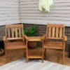 Sunnydaze Decor Sunnydaze Outdoor Meranti Wood With Teak Oil Finish Jack-and-Jill Patio Chairs With Attached Table - Brown