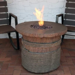 Sunnydaze Decor Sunnydaze Rope And Barrel Design Propane Gas Patio Fire Pit Table Kit With Lava Rocks - 29" Diameter