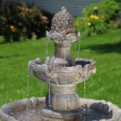 Sunnydaze Decor Sunnydaze Outdoor Backyard Polyresin Solar Powered 2-Tier Pineapple Top Water Fountain Feature - 33" -Sunnydaze Decor GUEST b0535817 7856 4f50 9ce6 966b4e39a3f5