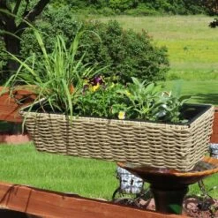 Sunnydaze Decor Sunnydaze Hanging Rectangle Polyrattan Rail Planter With Plastic Liner - 23.5" W X 7.5" D X 6.5" H