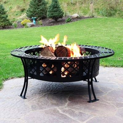 Sunnydaze Decor Sunnydaze Outdoor Camping Or Backyard Steel Diamond Weave Fire Pit Bowl With Spark Screen - 40" - Black 10 Sunnydaze Decor Sunnydaze Outdoor Camping Or Backyard Steel Diamond Weave Fire Pit Bowl With Spark Screen - 40" - Black - Image 10