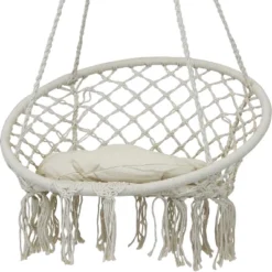 Sunnydaze Decor Sunnydaze Indoor/Outdoor Cotton Rope Hammock Chair Bohemian Macrame Hanging Netted Swing With Mounting Hardware, Seat Cushion, And Tassels -Sunnydaze Decor GUEST b37f219b 5959 4d67 9693 c832ec2204a6
