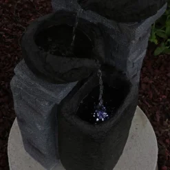 Sunnydaze Decor Sunnydaze Outdoor Polyresin Solar Powered Stone Bowls Water Fountain With LED Lights And Backup Battery - 30" -Sunnydaze Decor GUEST b594a314 8b0c 405b ad76 bf579314a8d7