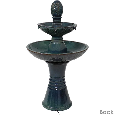 Sunnydaze Decor Sunnydaze 38"H Electric Ceramic 2-Tier Outdoor Water Feature With LED Lights, Green 8 Sunnydaze Decor Sunnydaze 38"H Electric Ceramic 2-Tier Outdoor Water Feature With LED Lights, Green - Image 8