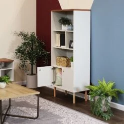 Sunnydaze Decor Sunnydaze Indoor Mid-Century Modern 5-Shelf Bookshelf With Storage Cabinet - Latte -Sunnydaze Decor GUEST b98e1504 eca7 40a3 8945 fafd5796c542