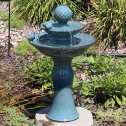 Sunnydaze Decor Sunnydaze 27"H Electric Green Ceramic 2-Tier Resting Birds Outdoor Water Fountain