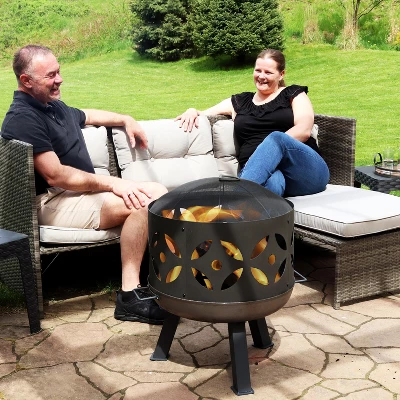 Sunnydaze Decor Sunnydaze Outdoor Camping Or Backyard Cast Iron Retro Round Fire Pit Bowl With Handles And Spark Screen - 26" - Black 6 Sunnydaze Decor Sunnydaze Outdoor Camping Or Backyard Cast Iron Retro Round Fire Pit Bowl With Handles And Spark Screen - 26" - Black - Image 6
