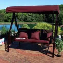 Sunnydaze Decor Sunnydaze Outdoor Deluxe 3-Person Patio Swing With Tilting Canopy Shade, Cushions And Side Tables