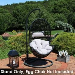 Sunnydaze Decor Sunnydaze Durable Indoor/Outdoor Powder-Coated Steel Egg Chair Stand With Extra-Wide Round Base - 76" H - Black -Sunnydaze Decor GUEST c3190e57 13e7 439b b00f 61cee7adedb0