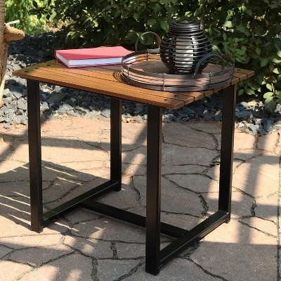 Sunnydaze Decor Sunnydaze Outdoor Rectangle Side Table - Chestnut With Powder-Coated Steel Frame - Brown 5 Sunnydaze Decor Sunnydaze Outdoor Rectangle Side Table - Chestnut With Powder-Coated Steel Frame - Brown - Image 5
