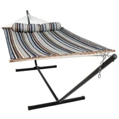 Sunnydaze Decor Sunnydaze Outdoor 2-Person Double Polyester Quilted Hammock With Wood Spreader Bar And 12ft Black Steel Stand 34 Sunnydaze Decor Sunnydaze Outdoor 2-Person Double Polyester Quilted Hammock With Wood Spreader Bar And 12ft Black Steel Stand -Sunnydaze Decor GUEST c6a538cb 58c7 4a5e b476 641708283902