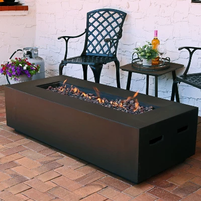 Sunnydaze Decor Sunnydaze 55,000 BTU Rectangular Outdoor Propane Gas Fiberglass Fire Pit Table With Lava Rocks - 56" L - Brown 1 Sunnydaze Decor Sunnydaze 55,000 BTU Rectangular Outdoor Propane Gas Fiberglass Fire Pit Table With Lava Rocks - 56" L - Brown
