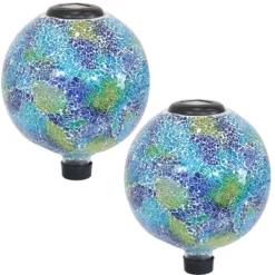 Sunnydaze Decor Sunnydaze Crackled Glass Azul Terra Design Indoor/Outdoor Garden Gazing Globe With LED Solar Light - 10" Diameter - Blue And Green -Sunnydaze Decor GUEST c7b3d05a d05a 4ecf aa5a 97ea1af31360