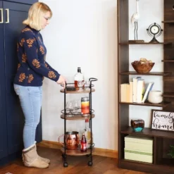 Sunnydaze Decor Sunnydaze Round Metal 3-Tier Bar Cart - Indoor Furniture With Wheels - Brown - 34.5” H 17 Sunnydaze Decor Sunnydaze Round Metal 3-Tier Bar Cart - Indoor Furniture With Wheels - Brown - 34.5” H -Sunnydaze Decor GUEST c8223d12 f329 4fc2 836f ad0345420118