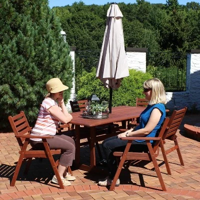 Sunnydaze Decor Sunnydaze Outdoor Meranti Wood With Teak Oil Finish Patio Family Dining Table And Chairs Set - Brown - 7pc 6 Sunnydaze Decor Sunnydaze Outdoor Meranti Wood With Teak Oil Finish Patio Family Dining Table And Chairs Set - Brown - 7pc - Image 6