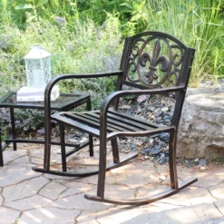 Sunnydaze Decor Sunnydaze Traditional Fleur-de-Lis Design Cast Iron And Steel Outdoor Rocking Chair -Sunnydaze Decor GUEST c997a72d 3462 4981 bfe9 ea3d35f3d718