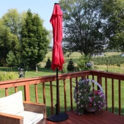 Sunnydaze Decor Sunnydaze Solar Outdoor Half Patio Umbrella With LED Lights And Crank - 9' -Sunnydaze Decor GUEST c9f837c8 d485 4ed9 88ea 05aef64bcc73